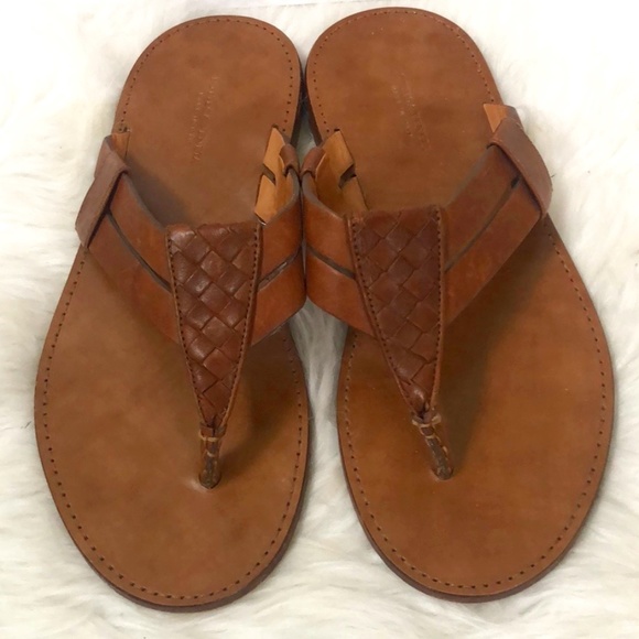 Bottega Veneta Brown Leather Flip Flops Men's Size 43